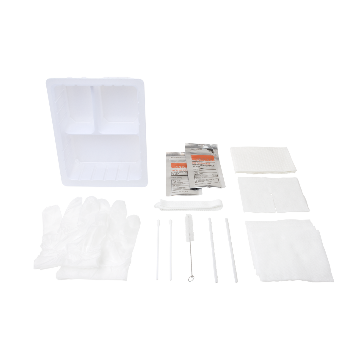Dynarex Tracheostomy Care Kit - Three Compartment Tray with Vinyl Gloves and Peroxide (20 Count)