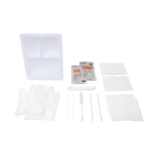 Dynarex Tracheostomy Care Kit - Three Compartment Tray with Vinyl Gloves and Peroxide (20 Count)
