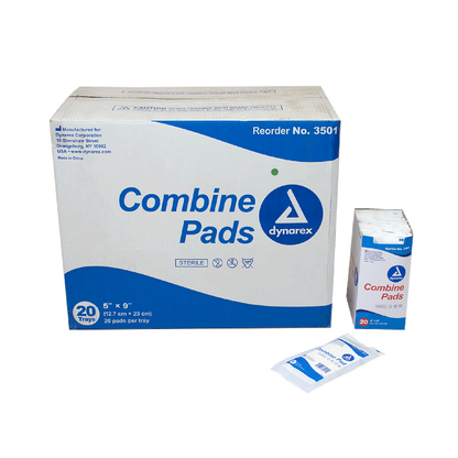 Dynarex Combine Pads 1/pouch - Sterile, 5" x 9" - 20ea/bx, 20bxs/cs (400 Count)