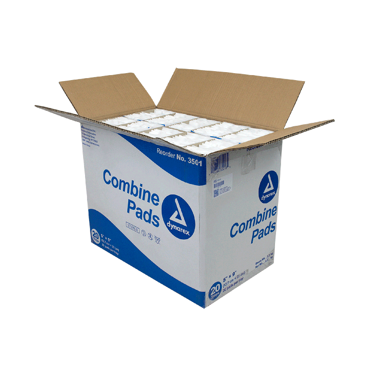 Dynarex Combine Pads 1/pouch - Sterile, 5" x 9" - 20ea/bx, 20bxs/cs (400 Count)