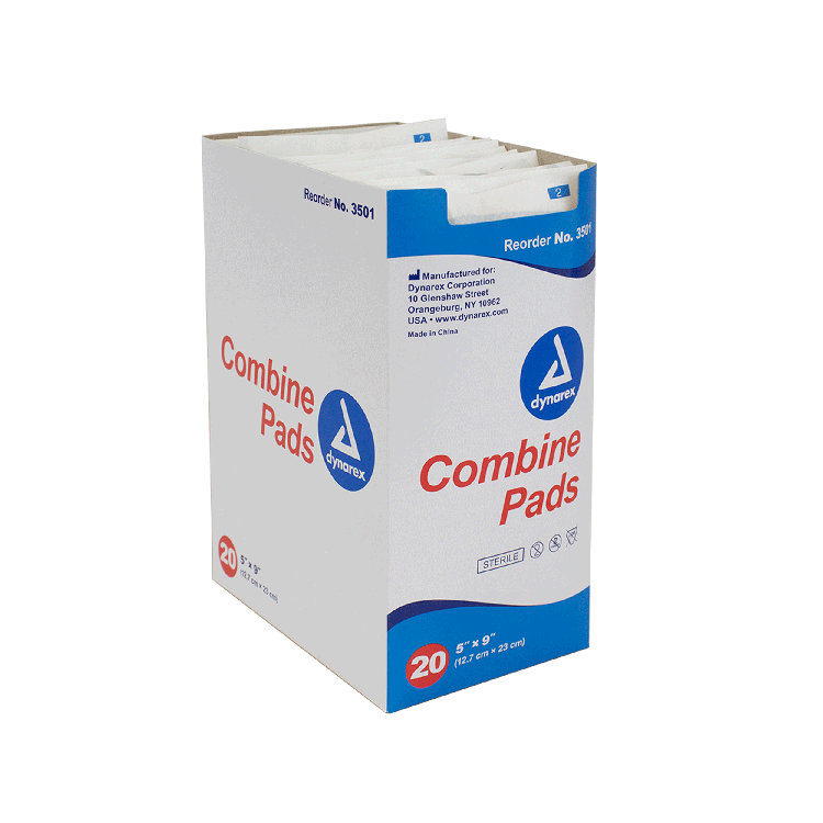 Dynarex Combine Pads 1/pouch - Sterile, 5" x 9" - 20ea/bx, 20bxs/cs (400 Count)