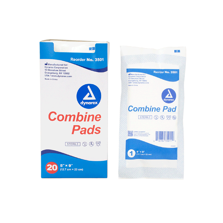 Dynarex Combine Pads 1/pouch - Sterile, 5" x 9" - 20ea/bx, 20bxs/cs (400 Count)