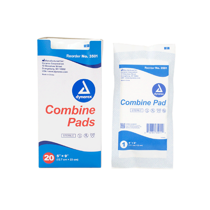 Dynarex Combine Pads 1/pouch - Sterile, 5" x 9" - 20ea/bx, 20bxs/cs (400 Count)