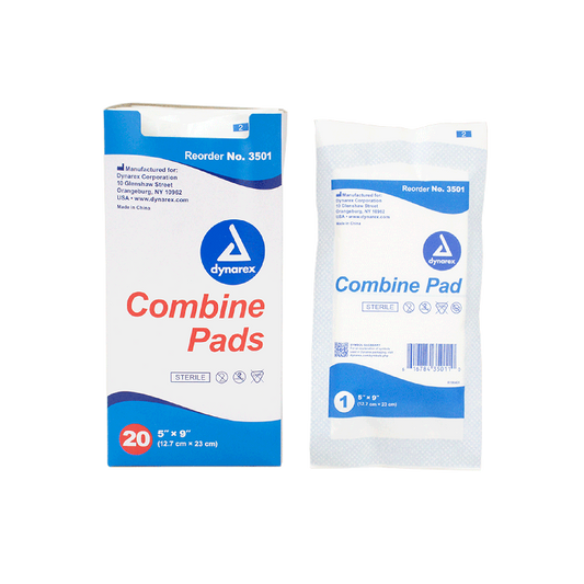 Dynarex Combine Pads 1/pouch - Sterile, 5" x 9" - 20ea/bx, 20bxs/cs (400 Count)