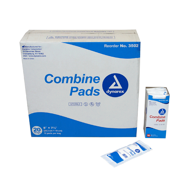 Dynarex Combine Pads 1/pouch - Sterile, 8" x 7.5", 12ea/bx, 20bxs/cs (240 Count)