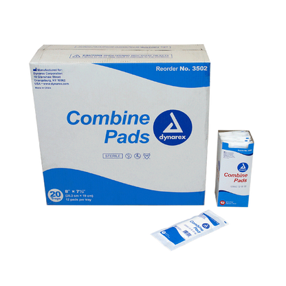 Dynarex Combine Pads 1/pouch - Sterile, 8" x 7.5", 12ea/bx, 20bxs/cs (240 Count)