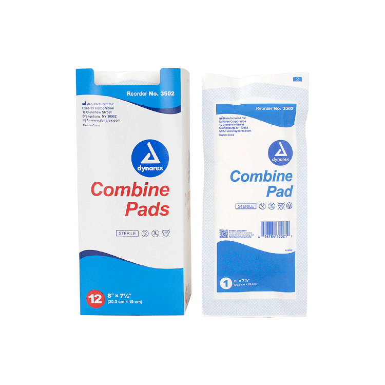 Dynarex Combine Pads 1/pouch - Sterile, 8" x 7.5", 12ea/bx, 20bxs/cs (240 Count)
