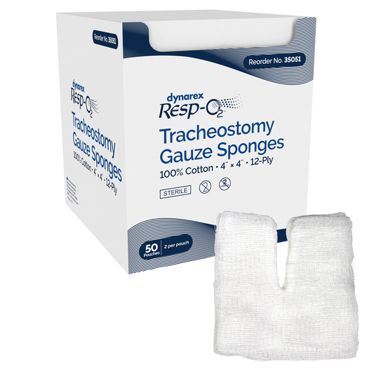 Dynarex Tracheostomy Sterile Drain Sponges - Gauze Sponges, 100% Cotton 4"x4" 2's, 12-Ply (600 Count)