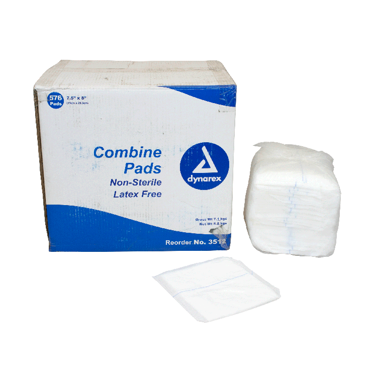 Dynarex Combine Pads - Non-Sterile, 8" x 7.5", Bulk (576 Count)