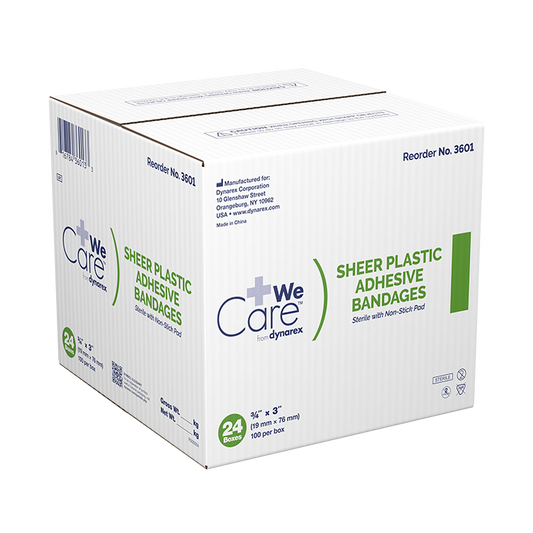 Dynarex Sheer Plastic Adhesive Bandages, Sterile - 100ea/bx, 24bxs/cs (2400 Count)