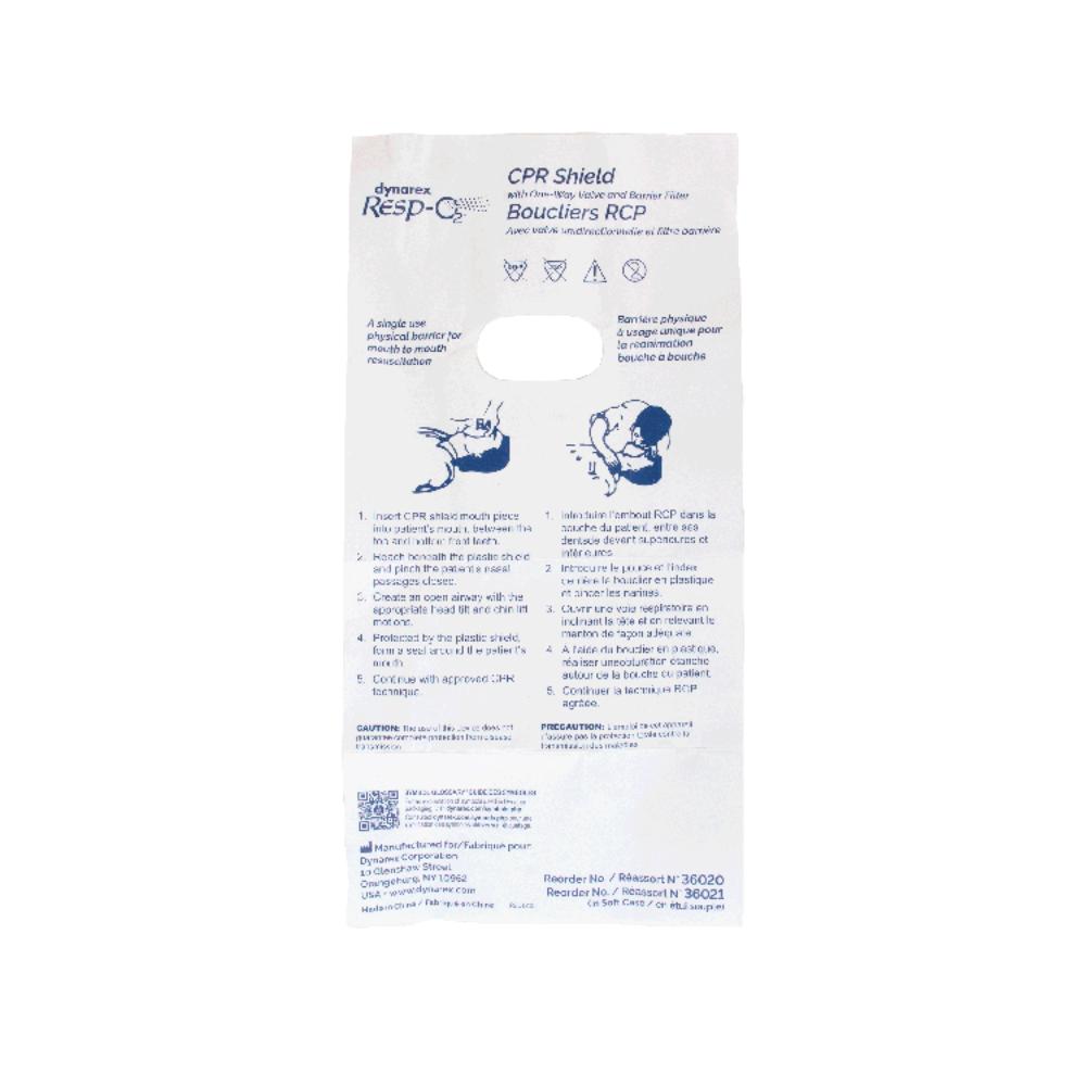 Dynarex CPR Face Shield w/ One-Way Valve, Barrier Filter, Individually Wrapped (100 Count)