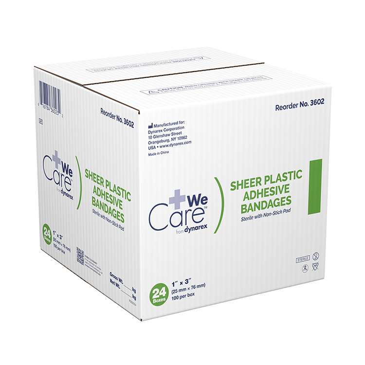 Dynarex Sheer Plastic Adhesive Bandages, Sterile - 100ea/bx, 24bxs/cs (2400 Count)