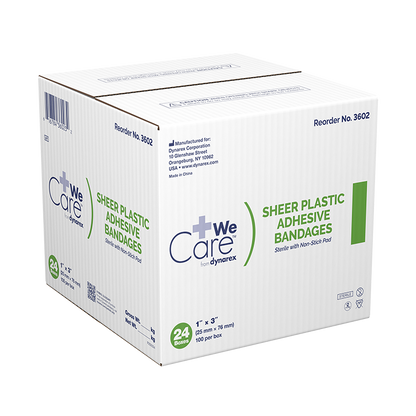Dynarex Sheer Plastic Adhesive Bandages, Sterile - 100ea/bx, 24bxs/cs (2400 Count)