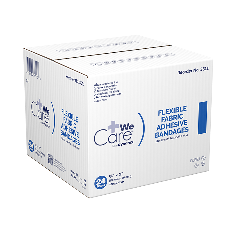 Dynarex Adhesive Flexible Fabric Bandages, Sterile - 100ea/bx, 24bxs/cs (2400 Count)