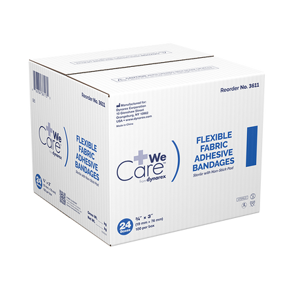 Dynarex Adhesive Flexible Fabric Bandages, Sterile - 100ea/bx, 24bxs/cs (2400 Count)