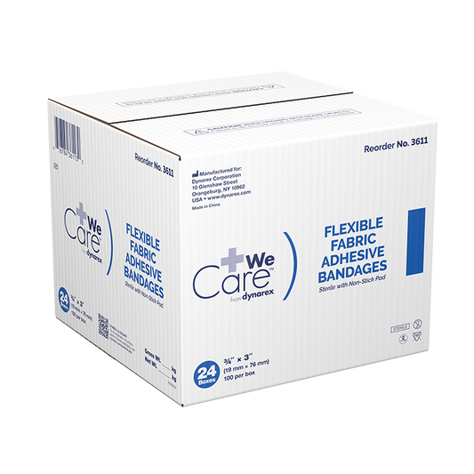 Dynarex Adhesive Flexible Fabric Bandages, Sterile - 100ea/bx, 24bxs/cs (2400 Count)