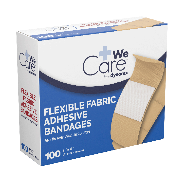 Dynarex Adhesive Fabric Bandages - Sterile, 1" x 3", 24/100cs
