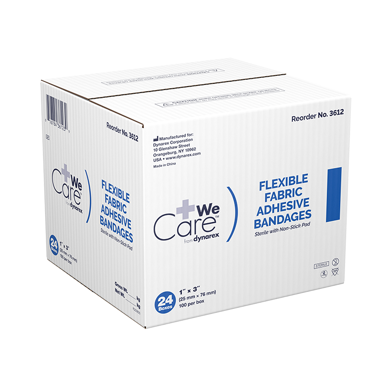 Dynarex Adhesive Fabric Bandages - Sterile, 1" x 3", 24/100cs
