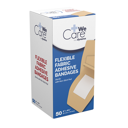 Dynarex Adhesive Fabric Bandages - Sterile, 2" x 4 1/2"- 24ea/bx, 50bxs/cs (1200 Count)