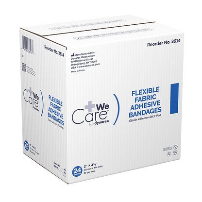 Dynarex Adhesive Fabric Bandages - Sterile, 2" x 4 1/2"- 24ea/bx, 50bxs/cs (1200 Count)