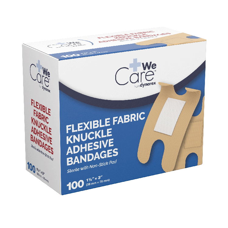 Dynarex Adhesive Fabric Bandages Knuckle - Sterile, 1 1/2" x 3" - 100ea/bx, 24bxs/cs (2400 Count)