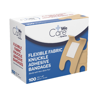 Dynarex Adhesive Fabric Bandages Knuckle - Sterile, 1 1/2" x 3" - 100ea/bx, 24bxs/cs (2400 Count)