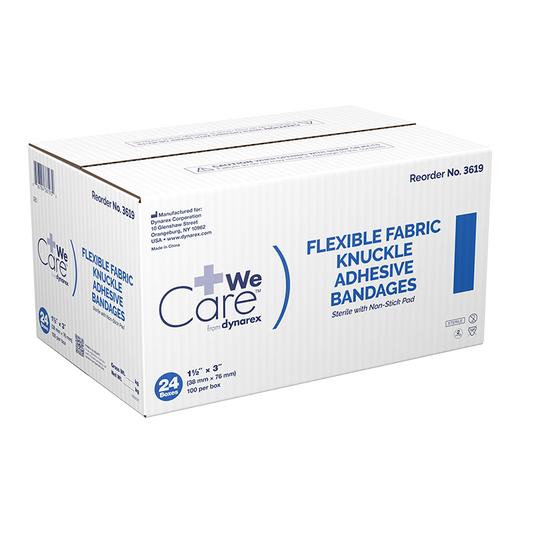 Dynarex Adhesive Fabric Bandages Knuckle - Sterile, 1 1/2" x 3" - 100ea/bx, 24bxs/cs (2400 Count)