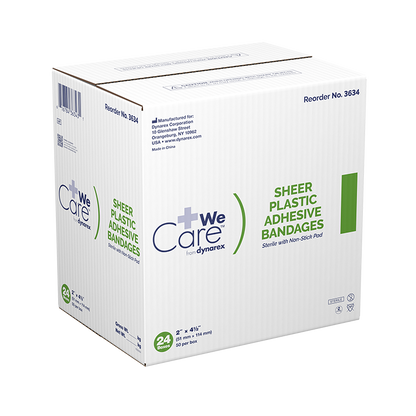 Dynarex Sheer Plastic Adhesive Bandages - Sterile, 2" x 4 1/2" - 50ea/bx, 24bxs/cs (1200 Count)