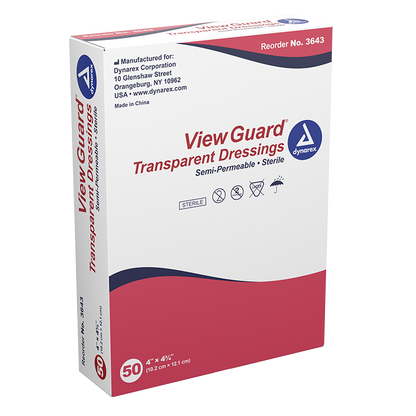 Dynarex View Guard Transparent Dressings - Sterile, 4" x 4 3/4" - 50ea/bx, 4bxs/cs (200 Count)