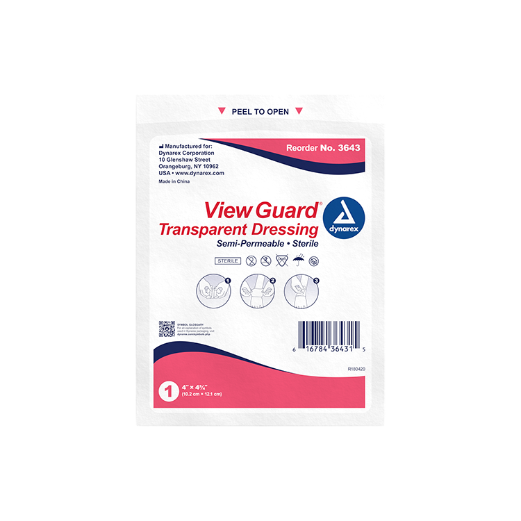 Dynarex View Guard Transparent Dressings - Sterile, 4" x 4 3/4" - 50ea/bx, 4bxs/cs (200 Count)