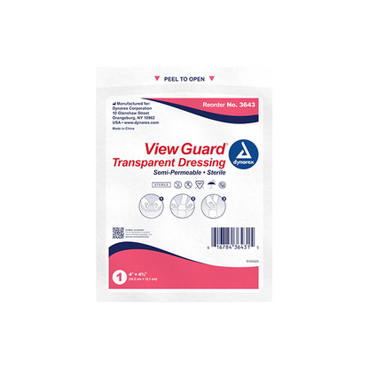 Dynarex View Guard Transparent Dressings - Sterile, 4" x 4 3/4" - 50ea/bx, 4bxs/cs (200 Count)