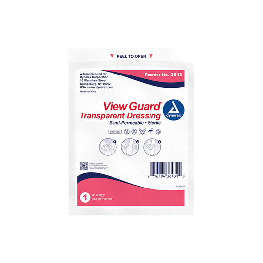 Dynarex View Guard Transparent Dressings - Sterile, 4" x 4 3/4" - 50ea/bx, 4bxs/cs (200 Count)