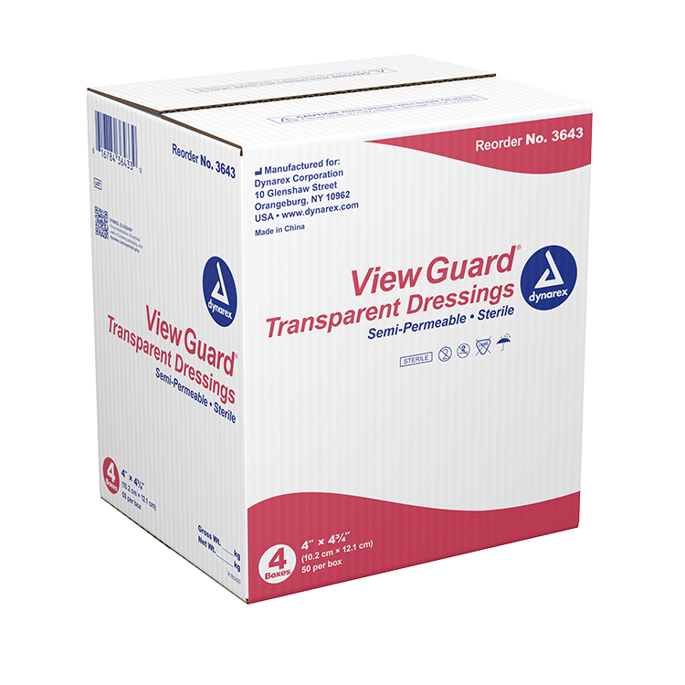Dynarex View Guard Transparent Dressings - Sterile, 4" x 4 3/4" - 50ea/bx, 4bxs/cs (200 Count)