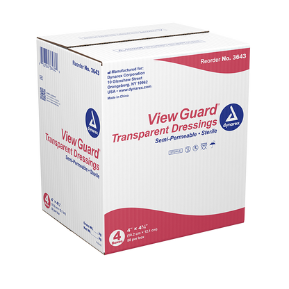 Dynarex View Guard Transparent Dressings - Sterile, 4" x 4 3/4" - 50ea/bx, 4bxs/cs (200 Count)