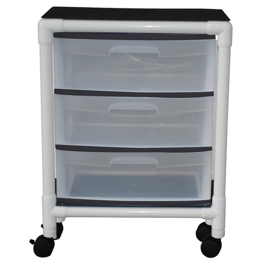 MJM International 3U3D-S Universal isolation cart with 3 slide out drawers, no bottom shelf space, internal drawer size: 19.125" W x 14" D x 6.5" H