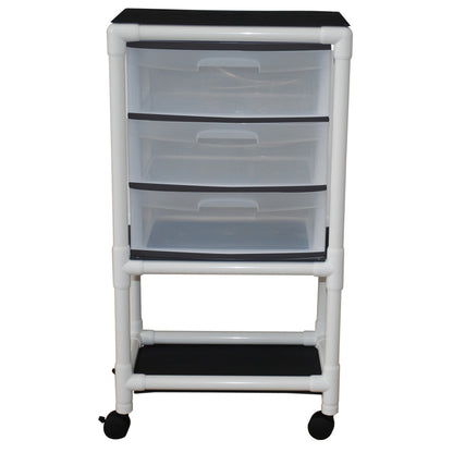 MJM International 3U3D Universal cart with 3 slide out drawers; drawer size: 19.125" W x 14" D x 6.5" H