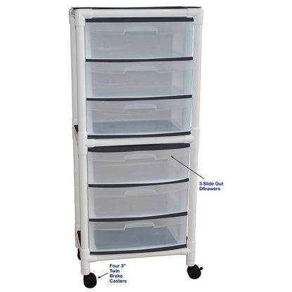 MJM International 3U6D Universal cart with 6 slide out drawers; drawer size: 19.125" W x 14" D x 6.5" H