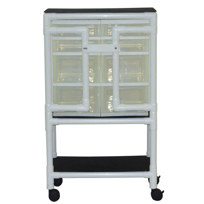 MJM International 3U8D Universal cart with 8 slide out drawers; drawer size: top (4)-12" W x 14" D x 3" H, bottom (4)-12" W x 14" D x 7" H