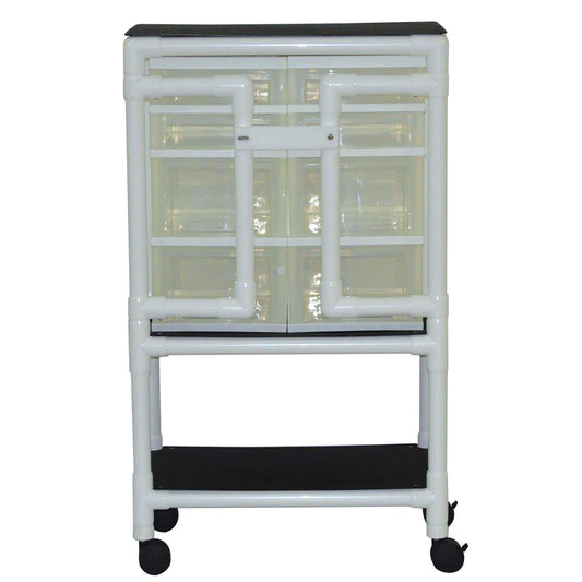 MJM International 3U8D Universal cart with 8 slide out drawers; drawer size: top (4)-12" W x 14" D x 3" H, bottom (4)-12" W x 14" D x 7" H