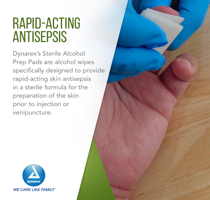 Dynarex Alcohol Prep Pad - Sterile, Large, 100/bx, 10bxs/case (1000 Count)