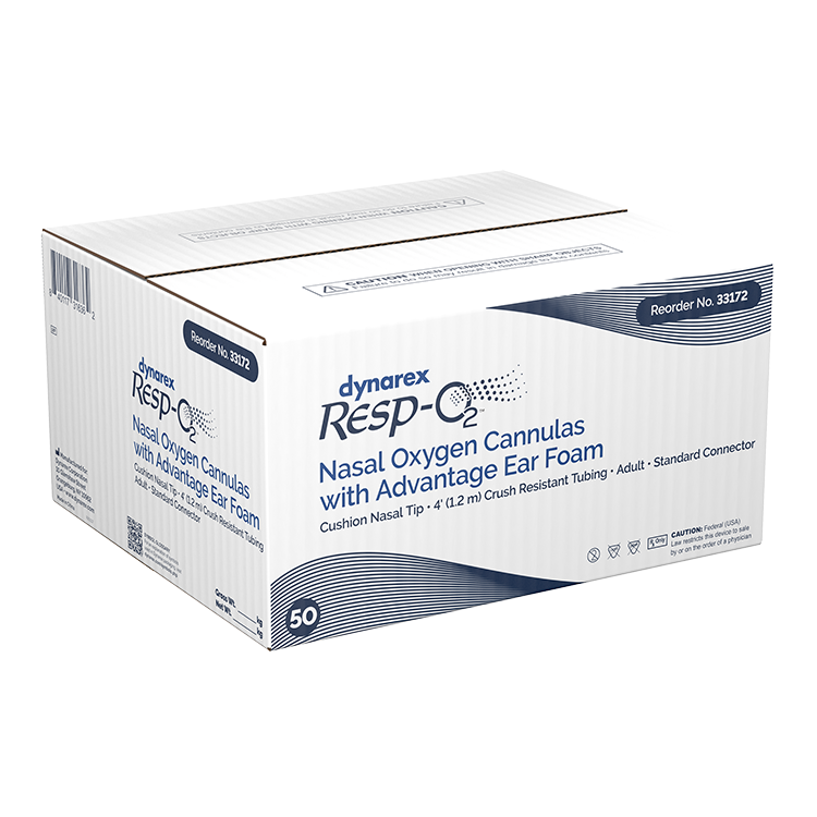 Dynarex Resp-O2 Nasal Oxygen Cannula, Cushion Tip w/Advantage Ear Foam (50 Count)