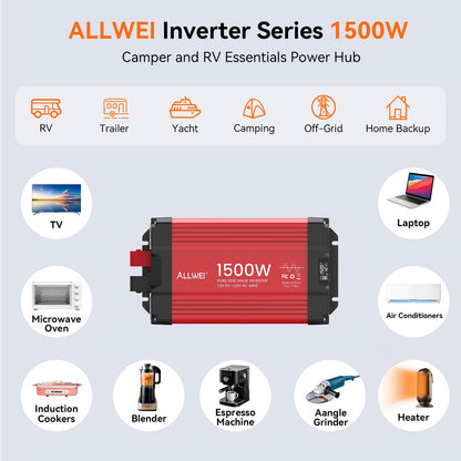ALLWEI 1500W Pure Sine Wave Inverter 12V to 120V AC