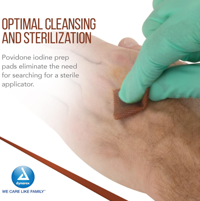 Dynarex Povidone Iodine Prep Pad, Medium, 100/bx, 10bxs/case (1000 Count)