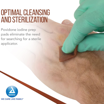 Dynarex Povidone Iodine Prep Pad, Medium, 100/bx, 10bxs/case (1000 Count)