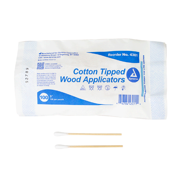 Dynarex Cotton Tipped Wood Applicators - Non-Sterile, in Pouch (10000 Count)