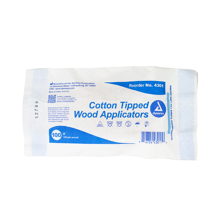 Dynarex Cotton Tipped Wood Applicators - Non-Sterile, in Pouch (10000 Count)