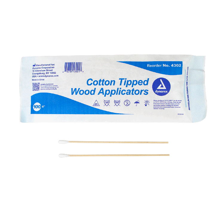 Dynarex Cotton Tipped Wood Applicators - Non-Sterile, in Pouch (10000 Count)