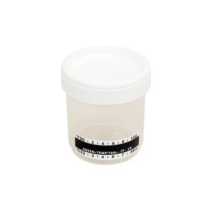 Dynarex Urine Container with Temperature Strip, 90 mL - Transparent, White (400 Count)