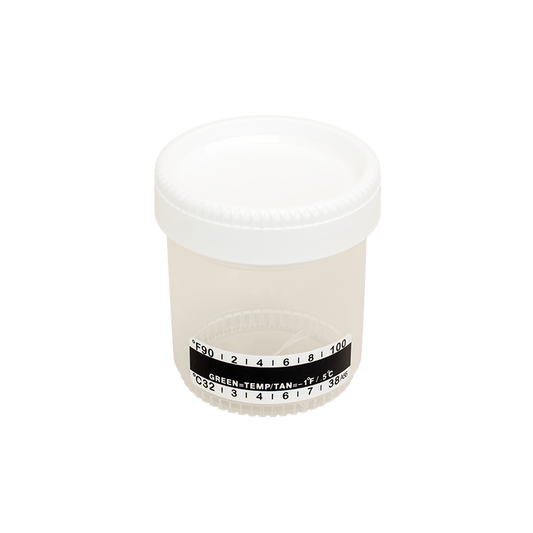 Dynarex Urine Container with Temperature Strip, 90 mL - Transparent, White (400 Count)