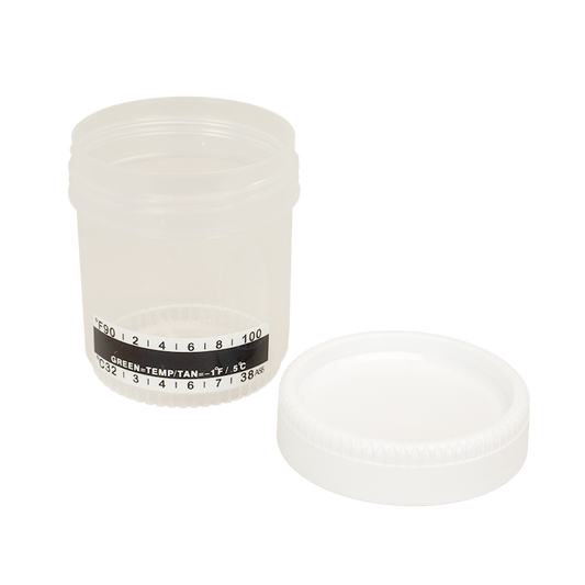 Dynarex Urine Container with Temperature Strip, 90 mL - Transparent, White (400 Count)